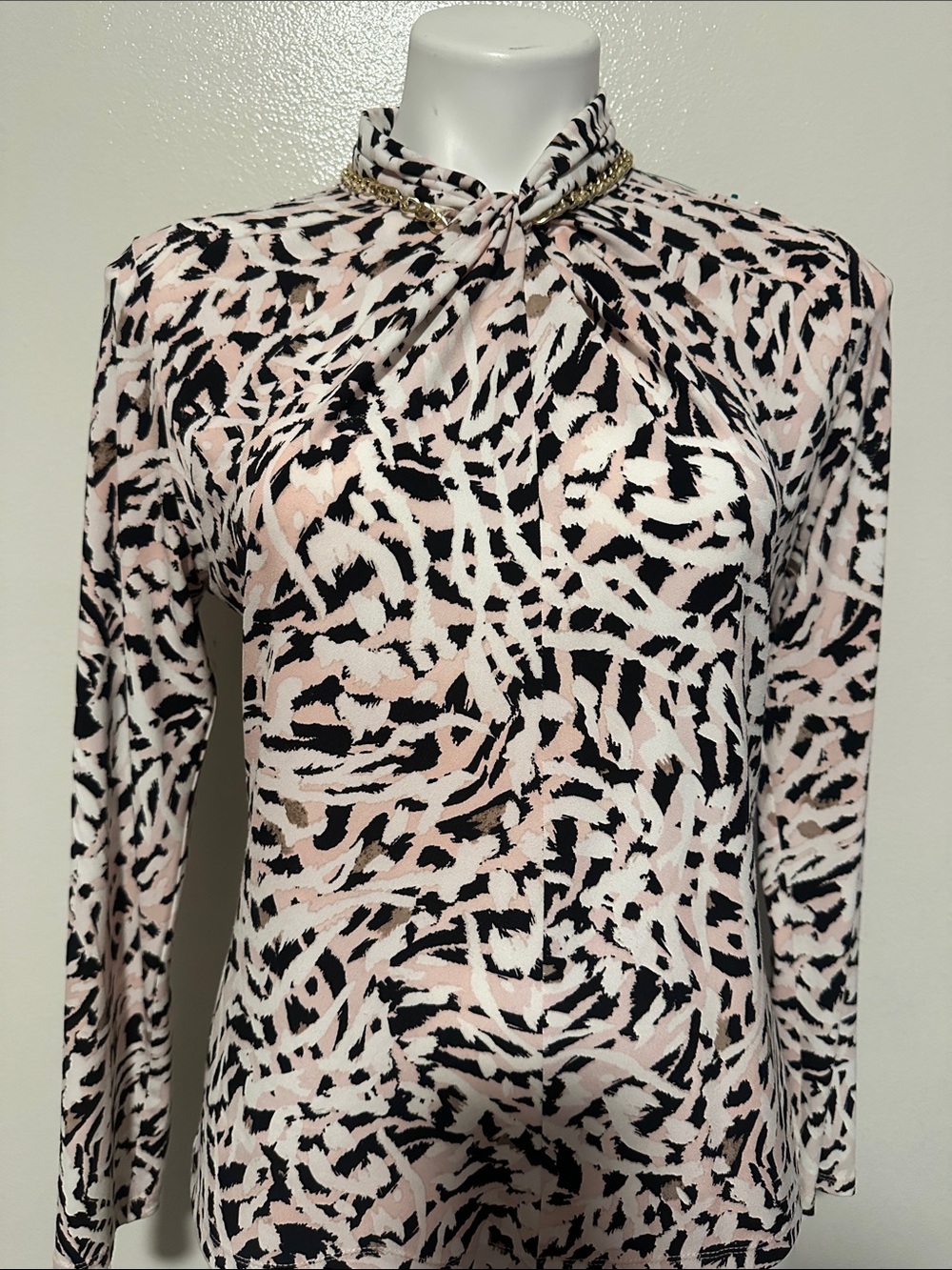 Calvin Klein Pink & Black Abstract Animal-Print Long Sleeve Top - Picture 2 of 6